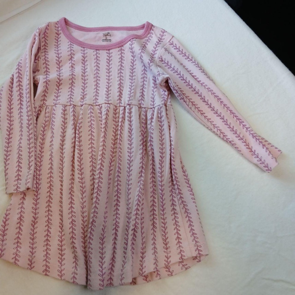 Touched By Nature Organic Cotton Toddler Dress Light Pink Floral Stripe 3T